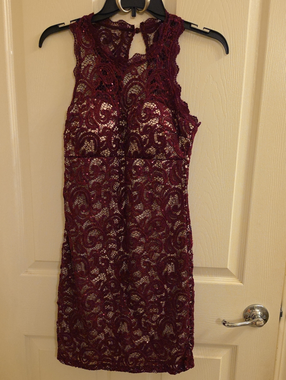 Sequin Hearts Small Sleeveless Burgundy Lace With Sequins Dress